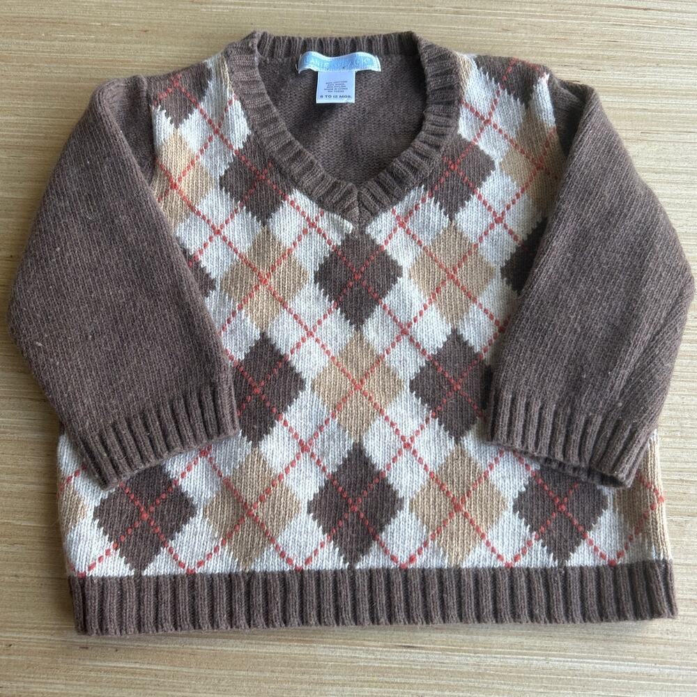 Janie and Jack Sweater 6 12 Months Brown Argyle Cotton Wool Blend